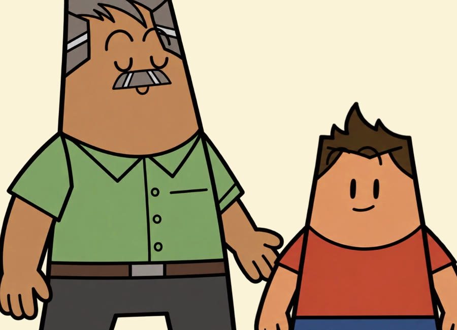 Dad and son standing together, calm